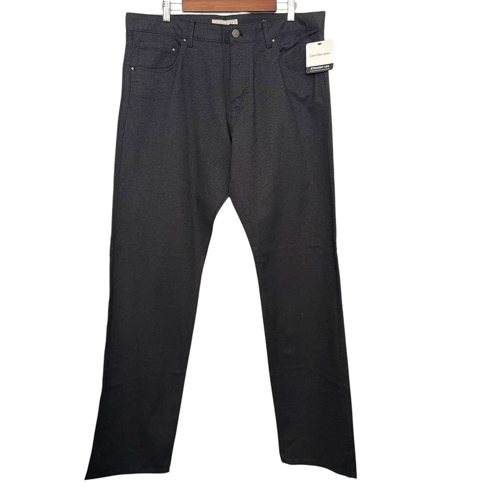 NEW Calvin Klein Mens Pants 38x34 Black Straight Leg Stretch Trouser Office